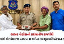 Bhabhar Policeની પ્રશંસનીય કામગીરી: ‘તેરા તુજકો અર્પણ’ને સાર્થક કરી મંદિરમાંથી ચોરાયેલા ₹70 હજારના 12 ચાંદીના છત્ર મૂળ માલિકને પરત સોંપ્યા Commendable work of Bhabhar Police